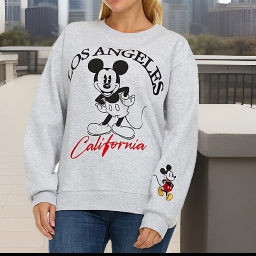 Mickey’s Mouse Sweatshirt Los Angeles California Logo Gray Crew Neck Sz Med NWT